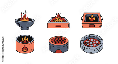 Fire pit Line art vector set abstract simple design