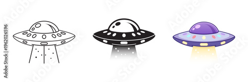 UFO spaceship icon set collection in flat style. Spacecraft vector illustration on isolated background. Futuristic transport sign business concept.