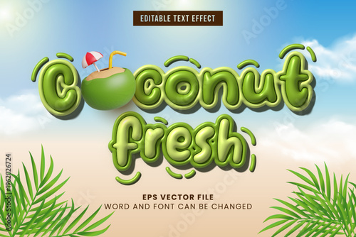 Coconut fresh summer theme 3d inflated editable text effect