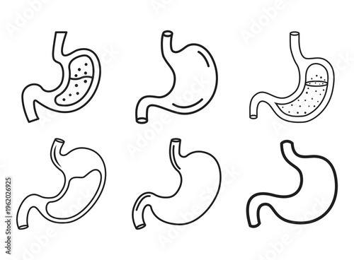 Gerd stomach icon set collection in outline stroke flat style. Reflux vector illustration on isolated background. Esophageal organ sign business concept.