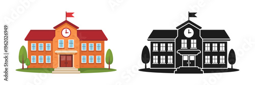 School building icon in flat style. Education house vector illustration on isolated background. College and institute sign business concept.