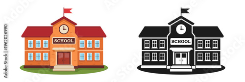 School building icon in flat style. Education house vector illustration on isolated background. College and institute sign business concept.
