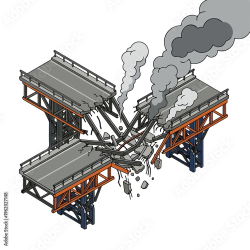 vector isometric of a bridge damaged by a bomb 8