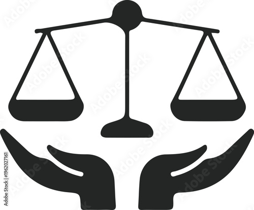 A pair of hands holding a scale of justice isolated on white background