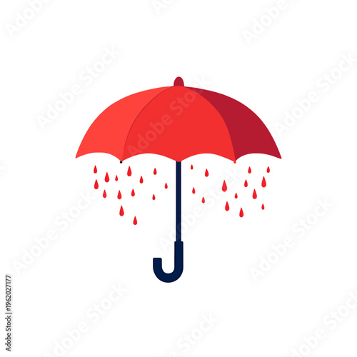 Red Umbrella Rain Protection, Weather Shield Underneath, Vector Symbol of Safety and Forecast, Seasonal Object, Isolated on White Background, Bad Weather Rainy Days Icon, Generative AI
