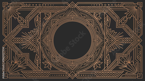 Art Deco style frame with geometric patterns and central circle.