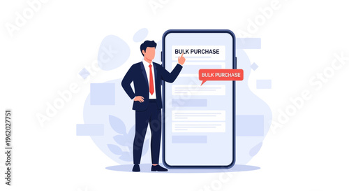 Businessman interacting with smartphone displaying bulk purchase notification