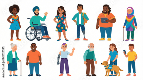 Diverse People and Inclusive Community with Disabilities Character Set