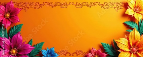 Intricate papel picado banners, vibrant orange backdrop , orange, garland