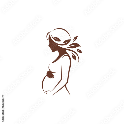 Pregnant woman silhouette with leaves in hair.