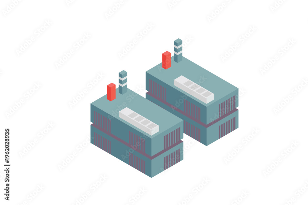 Fototapeta premium Isometric Dark Industrial Factory Building