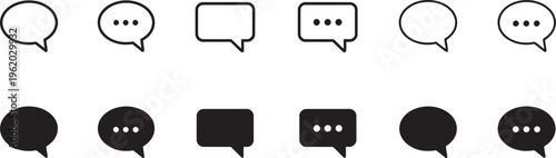 Chat icon set, outline and filled speech bubbles, messaging symbol for UI communication apps feedback interfaces, talk text pictogram illustration