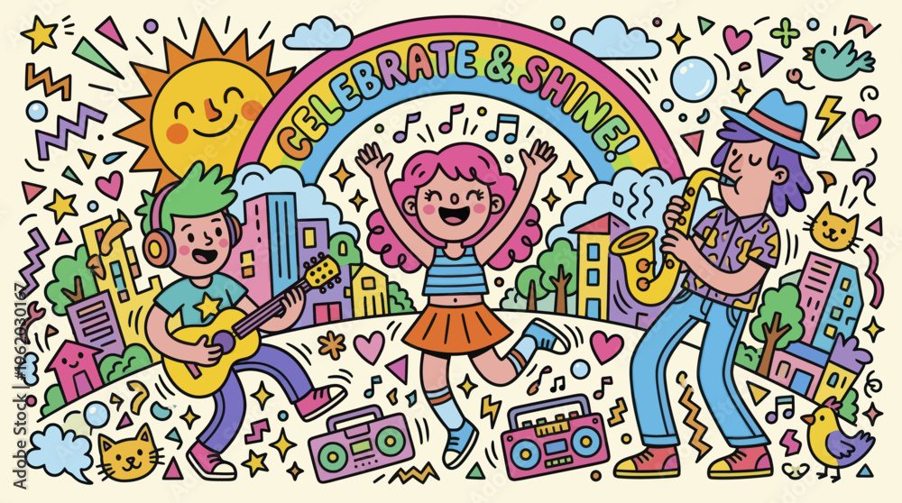 Obraz premium Children enjoying music and dancing together outdoors.