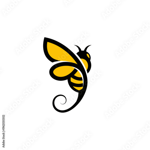 Stylized graphic of a bee in flight with elegant lines.