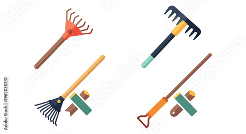 Camp rake Line art vector set minimal modern abstract illustration