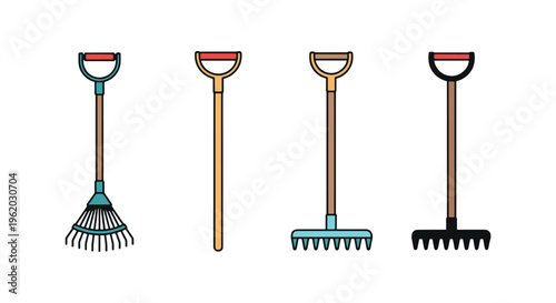 Camp rake Line art vector set simple abstract graphic