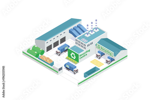 Isometric Recycling Plant Facility Diorama