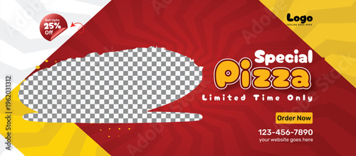 Fast Food Restaurant Facebook Cover Template for Social Media Marketing with Modern Food Banner Design, Editable Business Promotion Cover for Cafe Menu, Online Delivery, Takeaway Advertising.