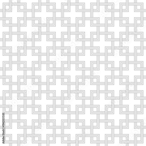 Minimal geometric pattern of square lines forming design in monochrome gray on white, clean and seamless