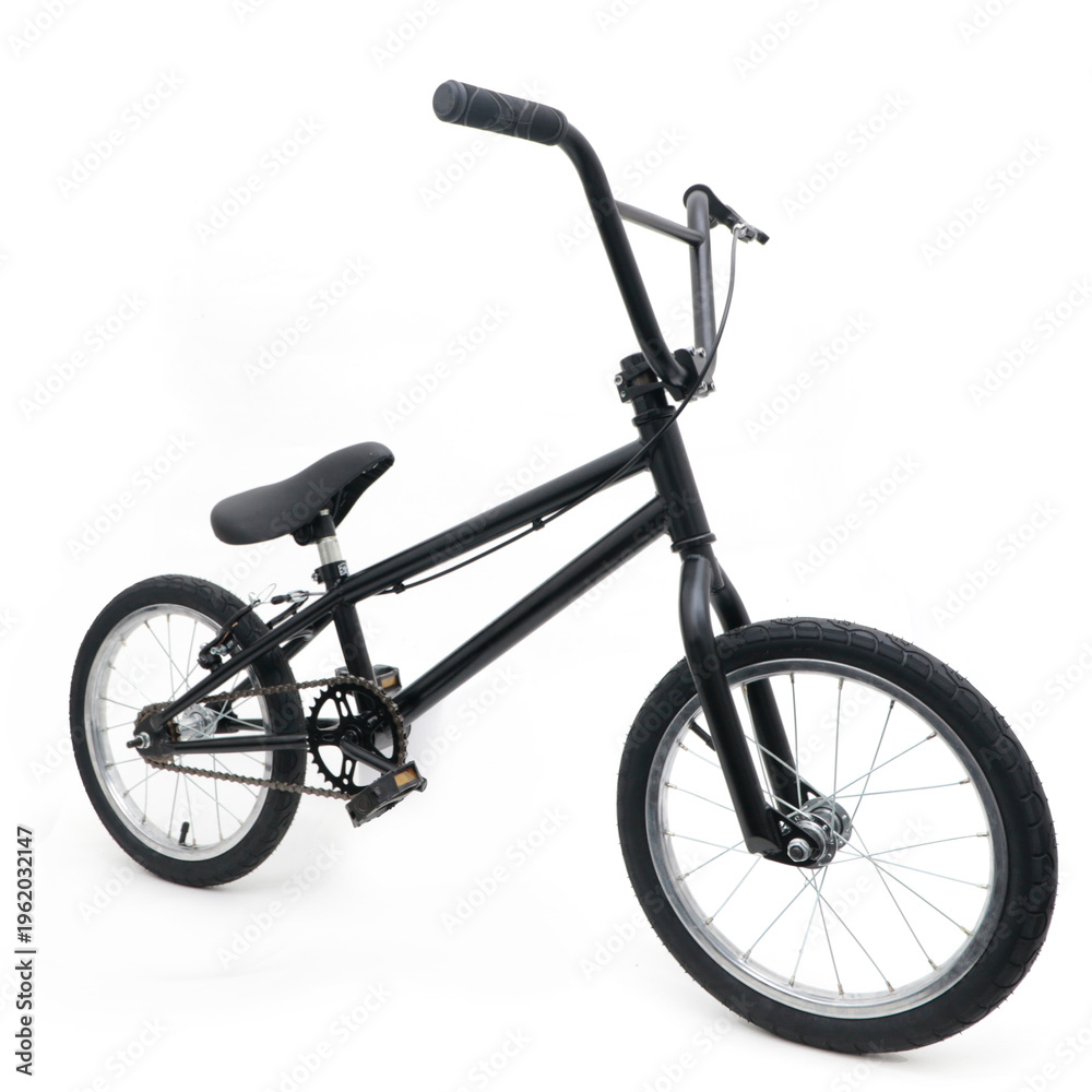 Fototapeta premium Black BMX bicycle seen from the rear quarter view on a white background.