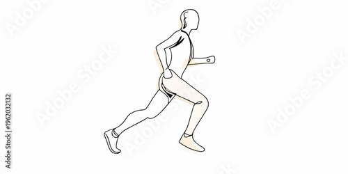 Simple line drawing depicts a person in mid stride while running