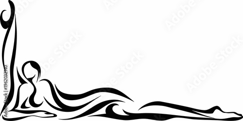 Elegant black and white illustration of a reclining woman s form