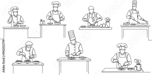 set of chefs in different positions