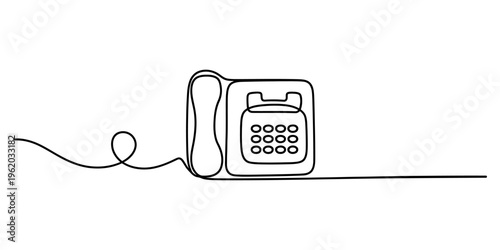 Continuous line drawing of a classic office landline telephone with handset and buttons Vector, illustration