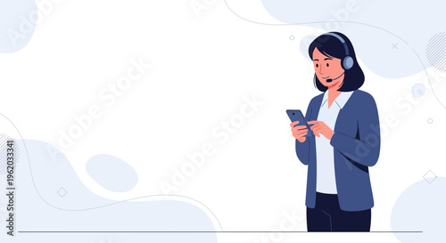 Customer service woman with headset and smartphone, online support, communication concept