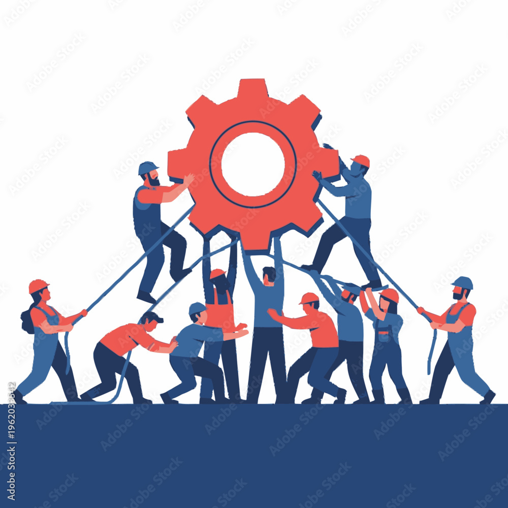 Fototapeta premium Teamwork and Collaboration Building a Giant Gear Together.