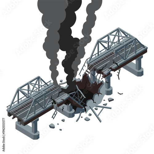 vector isometric of a bridge damaged by a bomb 002