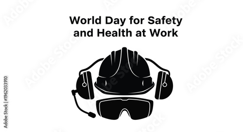 Vector graphic illustration design promoting world day for safety and health at work with protective gear icons