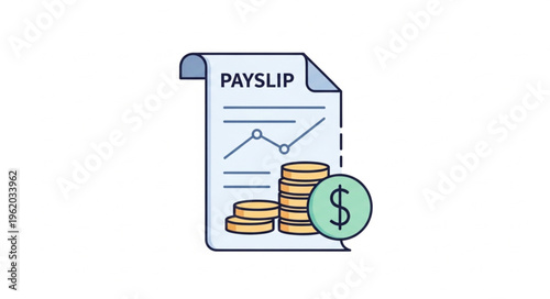 Payslip with Financial Growth Chart and Stack of Coins.