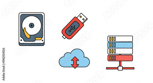 Data Storage Device Line art clean colorful shapes illustration