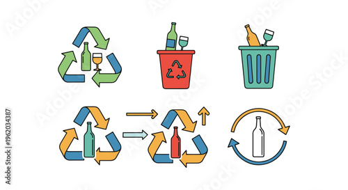 Glass recycling sign Line art clean minimal shapes illustration
