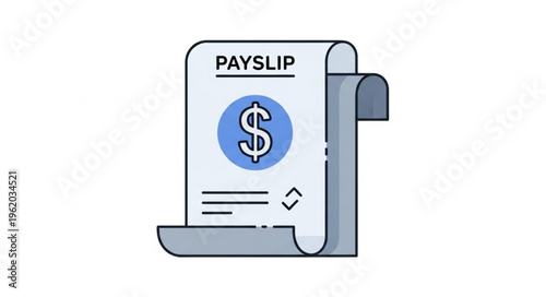 Payslip Illustration - Financial Document with Dollar Sign and Payment Details.