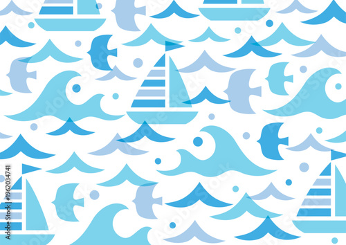 海とヨットのシンプルかわいい模様
