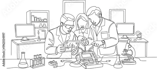 scientists working on experiment in laboratory