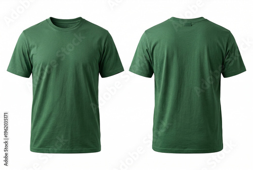 Dark green t-shirt mockup set front and back view realistic design on white background for customizable apparel