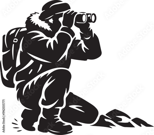 silhouette of snow leopard spotter binocular scan