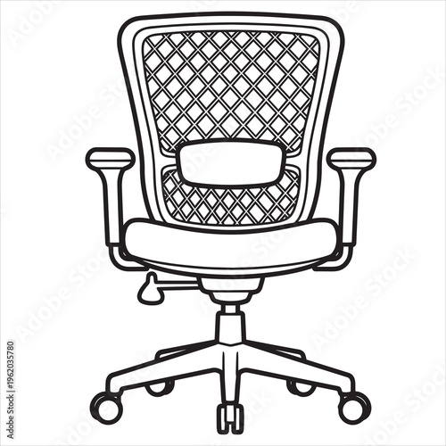 Office chair, ergonomic furniture, mesh back, swivel chair, vector illustration