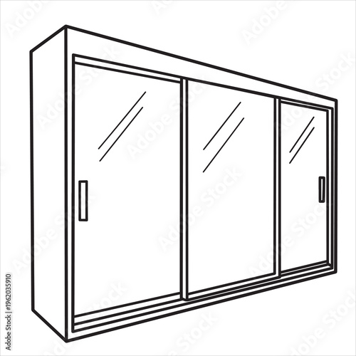 Modern cabinet, sliding door furniture, minimalist interior design, black line art