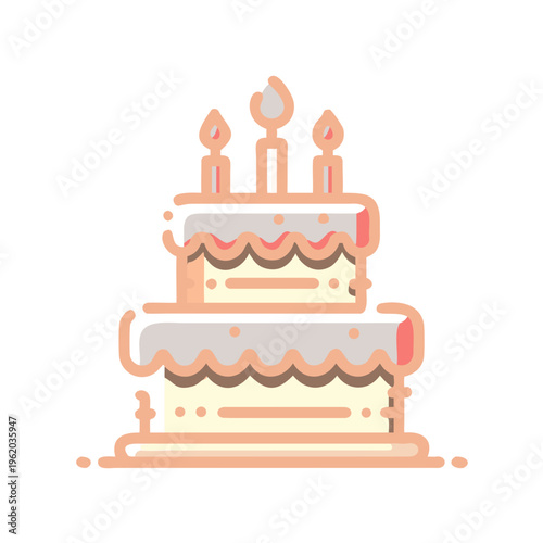 Two-Tier Birthday Cake with Candles Icon: Sweet Celebration Dessert for Anniversaries, Birthday Parties, and Bakery Shop Branding Vector Illustration