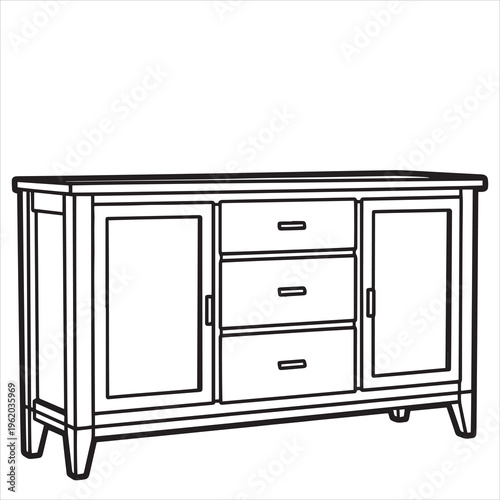 Modern Sideboard, Furniture Illustration, Cabinet Design, Home Decor Vector
