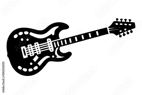 electric guitar silhouette illustration for music string instrument and modern performance design