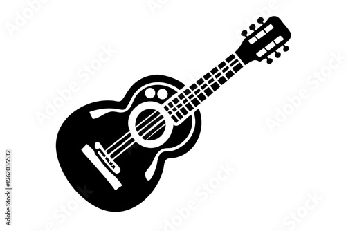 acoustic guitar silhouette illustration for music string instrument and live performance design