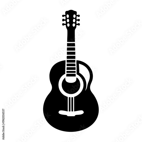 acoustic guitar silhouette icon illustration for music string instrument and live performance design
