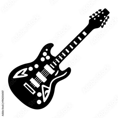 electric guitar silhouette icon illustration for music string instrument and modern performance design