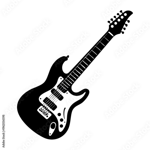 electric guitar silhouette icon illustration for music string instrument and modern performance design