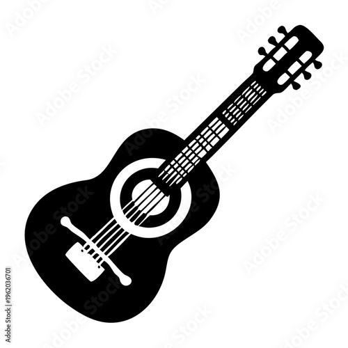 classical guitar silhouette icon illustration for music string instrument and acoustic performance design